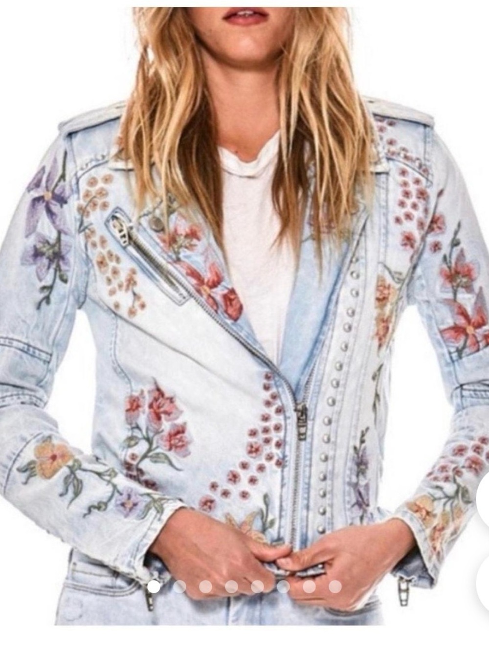 Blank NYC Light Blue Embroidered Denim Jacket